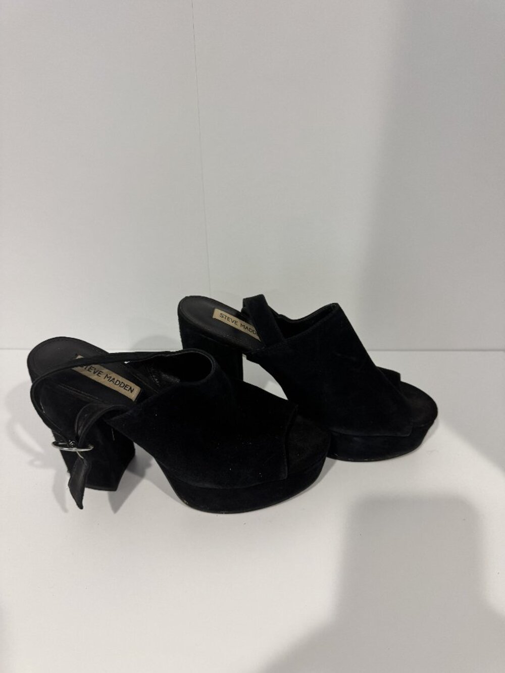 Steve Madden Black Suede Platform Slingback Heels